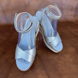 NWOT Cole Haan Wedge Strappy Espadrilles Sandals, Silver, Women's Size 8